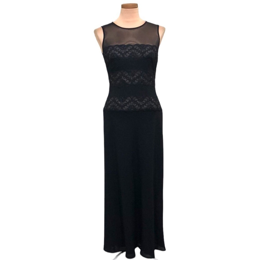 Vintage 90s Column Gown Formal Maxi Dress Size 4 Black Nude Lace